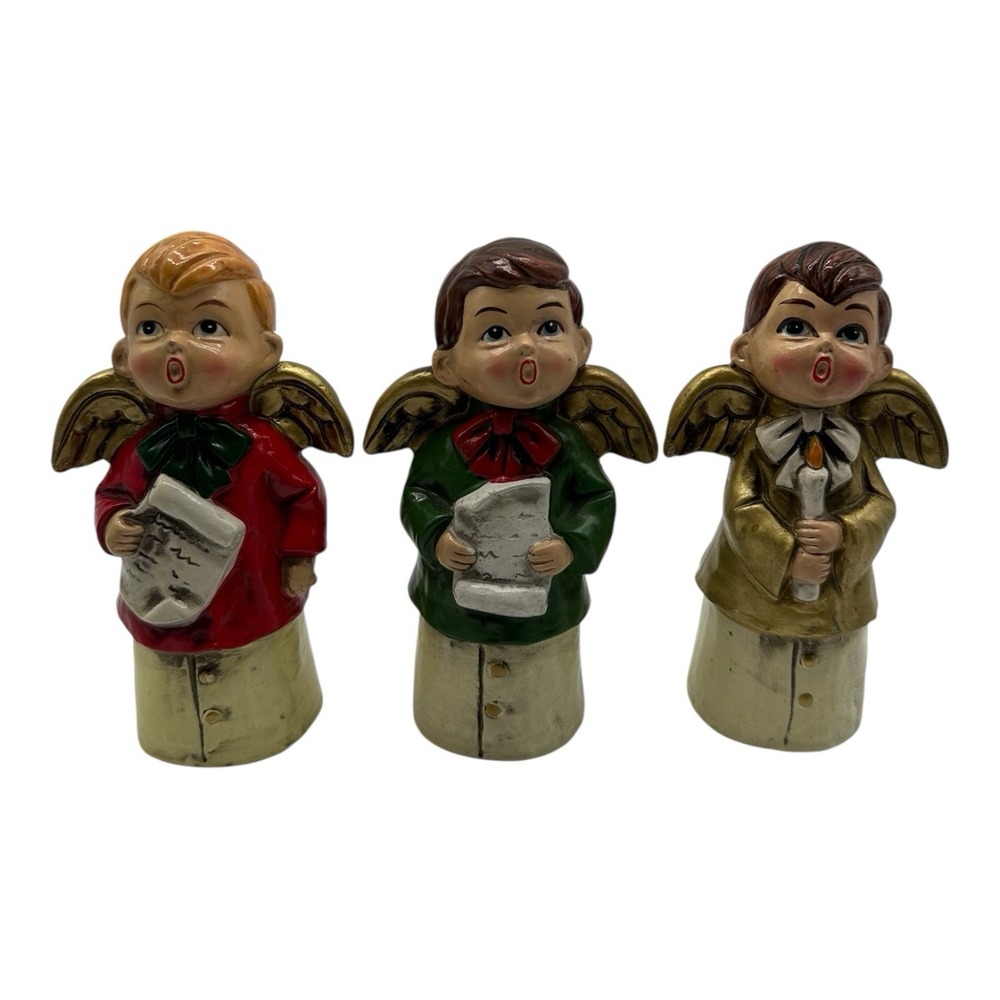 Vintage Star Japan Angel Choir Boys Paper Mache Figurines Set of 3 Hand Painted